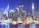 BELECO 7x5ft Fabric New York City Backdrop Manhattan Skyscraper Night View NYC Skyline Background Wallpaper New York Theme Party Decorations Artistic Portrait Shoot Photo Studio Props