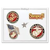 PinMart Officially Licensed U.S.M.C. Veteran 4-Piece Lapel Pin – Military Insignia United States Marine Corps Logo Pins – Gold Plated Enamel Brooch with Secure Clutch Back
