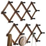 WGFKVAS 2 Pack Expandable Coat Rack, Accordion Wall Hangers, Wooden Hat Rack Wall Mounted, Hat Hooks for Keys, Hat, Coffee Mug, Coats, 10 Peg Hooks