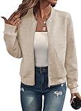 EVALESS Women's Casual Coat Bomber Jackets for Women Trendy 2024 Stand Collar Zip Up Lightweight Outwear Fall Short Jacket Outfits with Pockets Small Khaki