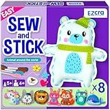 EZCRA 8-in-1 Easy to Do Animal Sewing Projects for Kids - Kids Craft Kits - No Mess Sewing Kit for Age 4,5,6,7,8 - Includes Stickers, Tools with Full Instruction