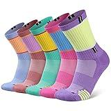 COOPLUS Womens Athletic Crew Socks Performance Cushioned Outdoor Hiking Moisture Wicking Socks (5 Pairs)