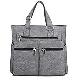 Canvas Tote Bag Waterproof Nylon Multi Pocket Shoulder Bags Laptop Work Bag Teacher Purse and Handbags for Women & Men (Grey 2)