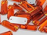 Allstarco 19x7mm Orange Hyacinth CH08 Flat Back Sew On Rectangle Baguette Beads Acrylic Rhinestones Sewing Plastic Gems with Holes for Jewelry, Clothes Embelishments, Shoes, Cosplay Crafts 50 Pcs