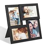 SONGMICS 4x6 Collage Picture Frames, Family Photo Collage Frame Set of 4 for Wall Decor, Glass Front, Wall Hanging or Tabletop, Ink Black