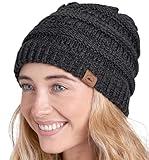 Tough Headwear Womens Beanie Winter Hat - Warm Chunky Cable Knit Hats - Soft Stretch Thick Cute Knitted Cap for Cold Weather Black Gray