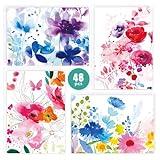 FUHITIM 48 Pack Blank Cards and Envelopes, Watercolor Flowers Blank Greeting Cards, Blank Cards for All Occasion