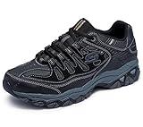 Skechers Men's Afterburn M. Fit Fashion Sneakers – Leather Upper, Memory Foam Insole, Rubber Outsole, Black/Charcoal, 11 X-Wide