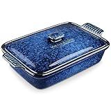 vancasso Starry 3.8 Quart Casserole Baking Dish, large lasagna pan with lid, 9x13 inch Stoneware casserole with lid, Microwave, Dishwasher Safe, Blue