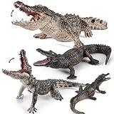 zoopal 4PCS 4-7" Safari Crocodile Animals Toys, Plastic Animals Figures Toys for Kids Includes Caiman & Nile Crocodile and 2 Alligators Figurines, Cake Toppers Birthday Gift Party Favors for Boy Girl