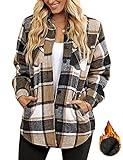 luvamia Plus Size Fleece Jackets For Women Plus Size Winter Clothes For Women Plus Size Plaid Shirts For Women Winter Jackets For Women Plus Size Women Winter Coats Plus Size Brown Plaid Size Xxlarge