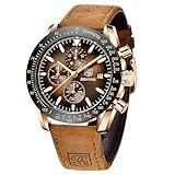 BY BENYAR Mens Watches Analog Quartz Chronograph Waterproof Luminous Watch for Men Business Work Sport Casual Brown Leather Band Dress Men's Wrist Watches Elegant Gifts for Men