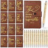 Spakon 24 Sets Father's Day Christian Gifts for Church Bulk Prayer Journal Leather Bible Study Notebook Verse Ballpoint Pen Religious God Scripture Notepad for Men Women Pastor Sunday School