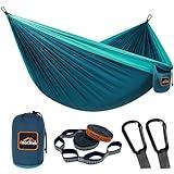 AnorTrek Camping Hammock, Super Lightweight Portable Parachute Hammock with Two Tree Straps Single or Double Nylon Travel Tree Hammocks for Camping Backpacking Hiking Blue&Dark Blue