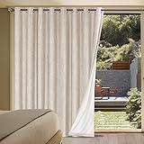 H.VERSAILTEX Linen Blackout Curtain Durable Thick Textured Linen Look 100% Blackout Patio Door Curtain Anti Rust Grommet Extra Wide Sliding Door Curtain Panel, W100 x L84 inch - Natural