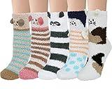 Loritta 5 Pairs Womens Fuzzy Socks Cozy Soft Fluffy Cute Cat Animal Winter Warm Slipper Socks Christmas Stocking Stuffers, Ac-soft Animal Socks