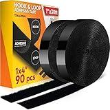 Hook and Loop Tape Roll with Heavy Duty Adhesive Industrial Strength Easy to Cut, Strong Hook and Loop Strips with Sticky Back, Black 1 Inch x 30 Feet