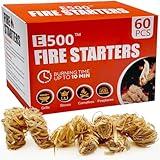 E500 Fire Starter - Natural Fire Starters for Fireplace, Campfires, Chimney, BBQ, Fire Pit & Wood Fireplace - 60 Pack Odorless Pine Firestarter, Charcoal Starter for Grill