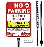 Amexiu No Parking Sign Do not Block Private Driveway Signs with 36"Long Metal Stake, 10 x 14 Inches "Unauthorized Vehicles Towed At Vehicle Owner’s Expense" Metal Sign,Rust-Free& Fade Resistant,1 Pack