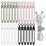 Nearockle 24Pcs Silicone Cable Straps Cord Organizer for Bundling Earphone, Phone Charger, Computer Cords, Reusable Cable Ties Wire Organizer in Home,Office,Kitchen,School (4 Colors)