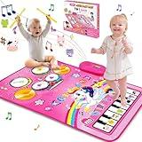 Toys for 1 Year Old Girl Gifts: Baby Music Mat Toddler Toys Age 1-2 - 3 in 1 Piano Drum Animal Touch Unicorn Toy - Infant Musical Toy 12-18 Months Babies Birthday Easter Gifts for 1 2 3 Year Old Girls