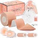 Mciotk Boob Tape Kit - Boobytape for Breast Lift w 1 Body Tape, 2 Pcs Silicone Breast Petals,12 Pcs Satin Nipple Stickers, 36 Pcs Double Sided Tape, BoobTape for Large Breasts A-G Cup