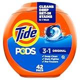 Tide PODS laundry detergent pacs, 3-in-1 Stain Remover, Odor Fighter, Color Protector, 42 Count, HE compatible, Original Scent (Packaging May Vary)