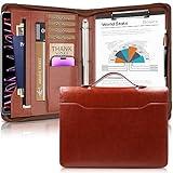 Padfolio Portfolio Leather Binder, Interview Legal Document Organizer, Business Card Holder Included Letter Sized Writing Pad (Brown)