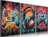 3Pcs Cool Gaming Wall Art Retro Video Game watercolor Posters Pictures Colorful Neon Gamepad Canvas Painting Prints for Boys Room Kids Game Room Bedroom for Boys Home Decoration 12x16in Unframed