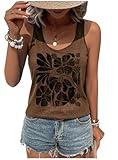 Boho Floral Tops for Women Summer Beach Vacation Tank Tops Ladies Vintage Boho Graphic Tank Tops Workout Racerback Tops(Medium,Floral Brown 4)