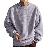 Sweatshirt for Men Oversized Solid Color Sherpa Fleece Lined Shirts Trendy Loose Fit Casual Crewneck Pullover Tops