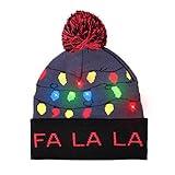 Windy City Novelties LED Light-up Knitted Ugly Sweater Holiday Christmas Beanie - 3 Flashing Modes (FA LA LA Beanie) Multicolored