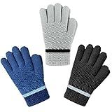 Evridwear Kids Winter Gloves,Double-layer Thicker Warm Fleece Knit Thermal Glove for Boys and Girls Christmas Gifts(3 Pairs Blue Set,6-8 Years)