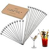 Cocktail Picks Martini Stirrers Toothpicks – (24 Pack / 4 & 8 Inch) Reusable Cocktail Picks - Stainless Steel Metal Drink Skewers Sticks for Martini Olives Appetizers Bloody Mary Brandied