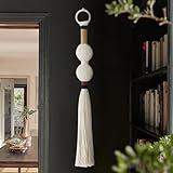Macrame Wall Hanging Boho Decor Yarn Wall Art Small Sphericity Cotton Textile Tassel Hanging Fiber Art for Living Room Bedroom 27'' L x 2.3'' W