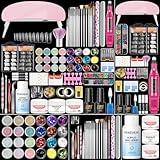 Acrylic Nail Kit with Drill and U V Light, Professional Acrylic Nail Kits with Everything 3PC Powder 24PC Glitter 200Pcs Nail Tips Nails Art Decoration DIY Home Salon