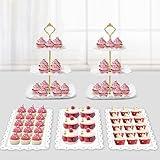 PinCute 5 Pcs Dessert Table Display Set - 2 X Cupcake Stand Holder/Cup Cake Tier Tower & 3 X Serving Tray Combo for Tea Party, Birthday, Baby Shower (Wave Square)