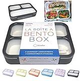 Bento Lunch Box For Adults, Kids | Leakproof Meal Prep Portion Control Boxes Japanese Style for Boys Teens 3 Compartment Slim Container For Work, School | Eco-friendly Divided Containers, Grey - Black