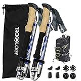 TREKOLOGY Bundle of TREKZ (Blue 115cm) Collapsible Hiking Trekking Poles & 40L Black Lightweight Camping Backpack Bag - Outdoor Trip, Hiking, Trekking & Camping Set