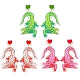 3 Pairs Acrylic Alligator Earrings Set for Women, Pink Red Green Fun Amphibian Reptile Crocodile Dangle Earrings Lightweight Statement Jewelry for Parties Festivals Everyday Wear