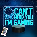 YuanDian Can't Hear You I'm Gaming Night Light, Headset Graphic Video Games Gamer Gift Funny 3D Illusion Lamp 16 Colors Changing Touch & Remote Control for Men Gamers Teenagers and Kids