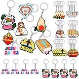 Henoyso 36 Pcs Silicone Christian Keychains Jesus Cross Gifts Church Party Favors Religious Bible Vacation Bible School Supplies Bulk Sunday School Key Chain(Cute Style,36 Pcs)