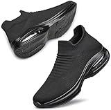 DOUSSPRT Womens Walking Shoes Sock Casual Ladies Fashion Sneakers Comfortable Slip On Air Cushion Platform Allblack 9