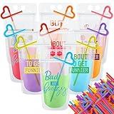 Patelai 36 Sets Drink Pouches with Straws, Juice Pouches for Adults Reusable Smoothie Drink Bags Reclosable Alcohol Bags for Adults Summer Beach Party Supplies (Mixed Colors,9 Styles)