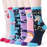 Kids Girls Cotton Socks Gift Soft Novelty Socks Cute Unicorn Pattern 6 Pairs (Animal Unicorn F, 5-8 Y)