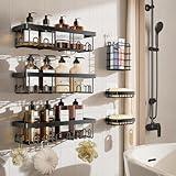 Veken Adhesive Shower Caddy 6-Pack, Large Capacity Bathroom Organizers and Storage, Rustproof Shelves Rack with Soap Holder, No Drilling Wall-Mounted Kitchen & Home Decor, Bath Decor&Essentials, Black