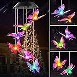 Thanksgiving Decorations Christmas Solar Lights Outdoor Gifts for Women Mom Grandma Wife, Winzwon Butterfly Solar Wind Chimes for Outside Decor Hanging for Garden Patio Yard Porch Mothers Day