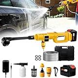 Upgrade 15000mAh Cordless Pressure Washer Battery Powered, 900PSI High Pressure Washer Gun with 6-in-1 Adjustable Nozzle, Handheld Portable Power Washer for Car, Boat Cleaning & Garden Watering-Yellow