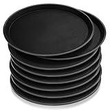 Zopeal 8 Pieces Black Round Restaurant Serving Tray, Plastic Non Slip Surface Food Meals Server Tray with Raised Edges for Home, Kitchen, Restaurant, Cafeteria, Bar (11",Black)