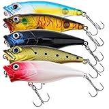 OriGlam 5pcs Fishing Popper Lure, Colorful 3D Eyes Topwater Lures Bass Lures Fishing Hard Baits